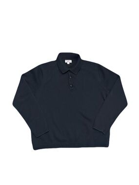 Wallace & Barnes J.Crew Black Cotton Long Sleeve Knit Polo Sweater Mens XL